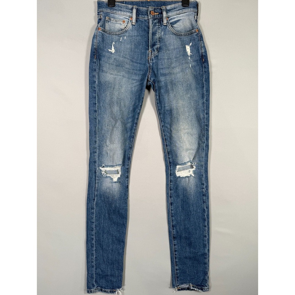 H&M &Denim Jeans Skinny‎ Coupe Moulante Button Fly Distressed Destroyed 29x32"